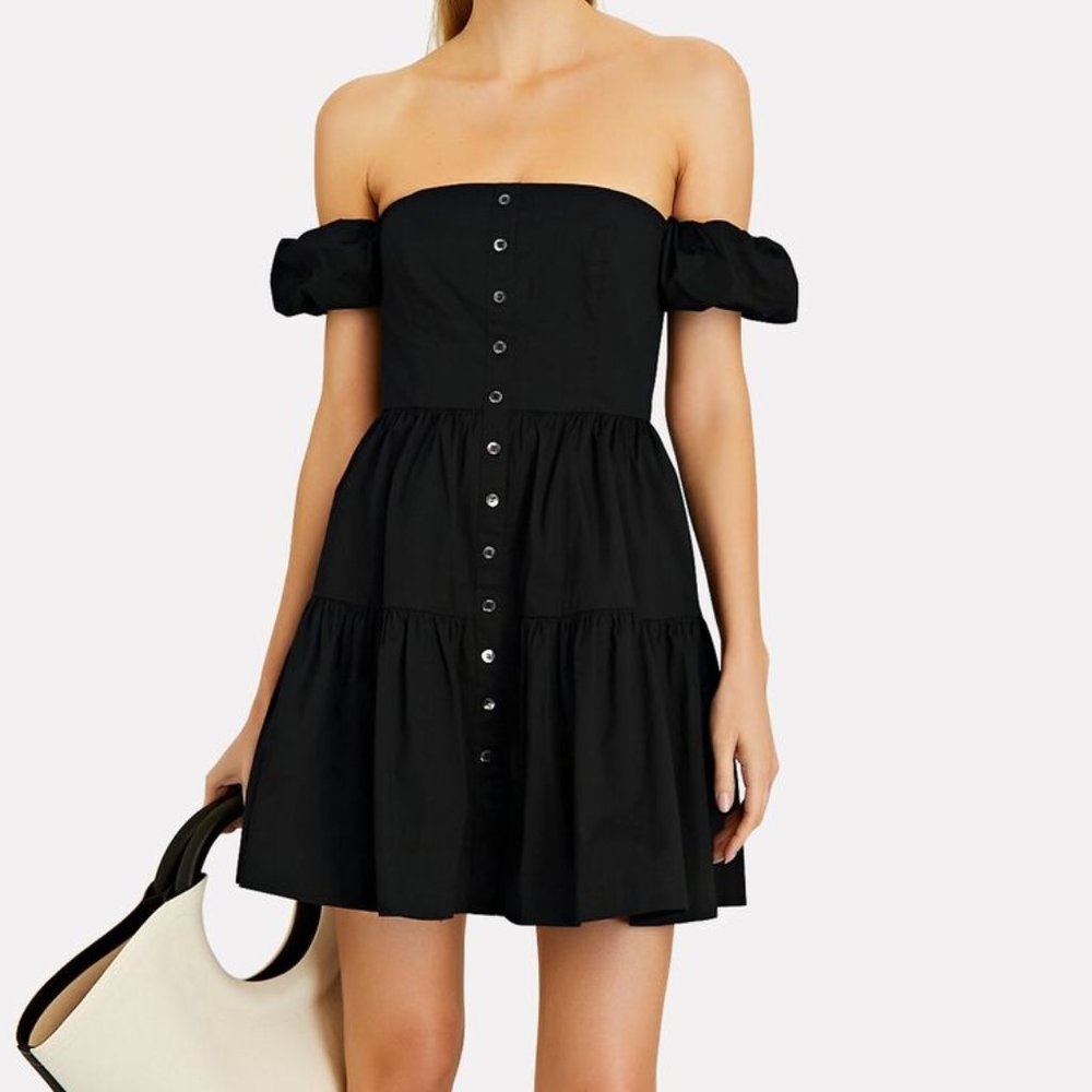STAUD Elio Off-The-Shoulder Cotton Mini Dress
